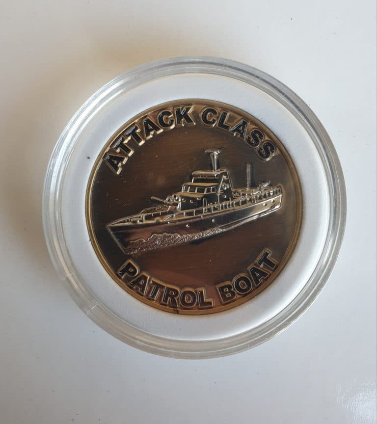 Ran – 1967 1985 Attack Class Patrol Boat Challenge Coin. – Complete With Protective Case.